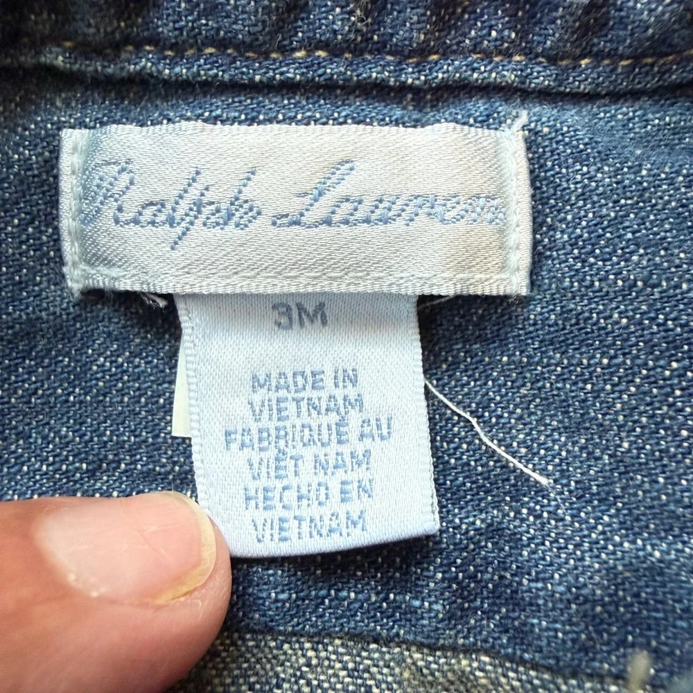 Ralph Lauren Denim Dress Baby 3M Blue Excellent Long Sleeve Button Front Pony